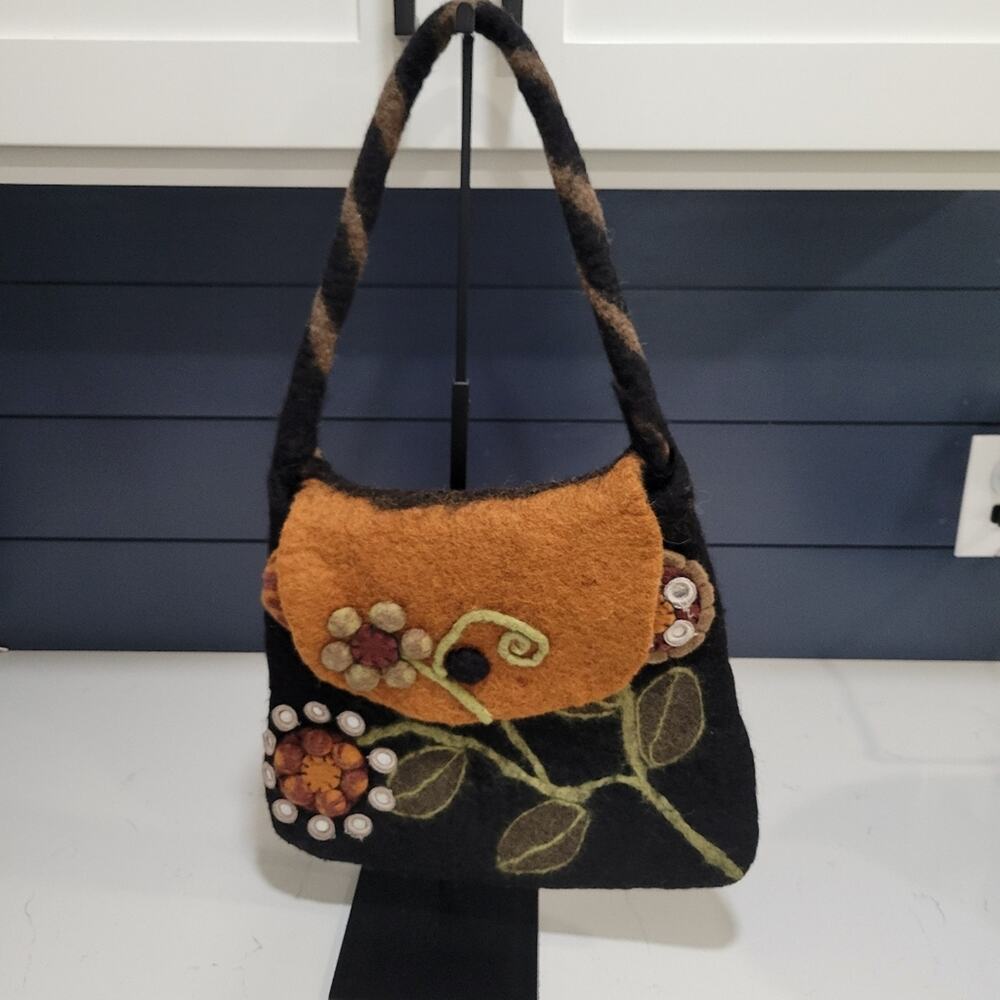 Anthropologie Rising Tide 100% Wool Made in Nepal Felted Handmade Shoulder Bag